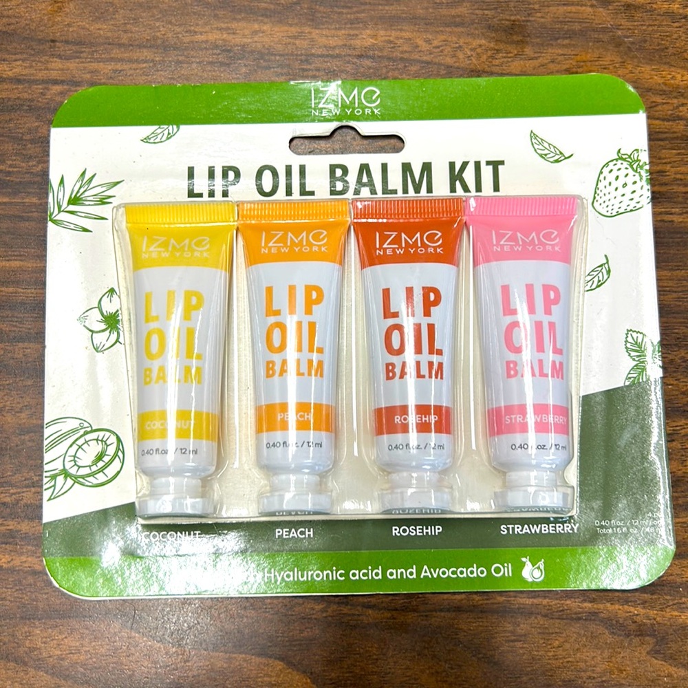 New & sealed IZME New York Lip oil balm kit set of 4 Infused w Hyaluronic acid.